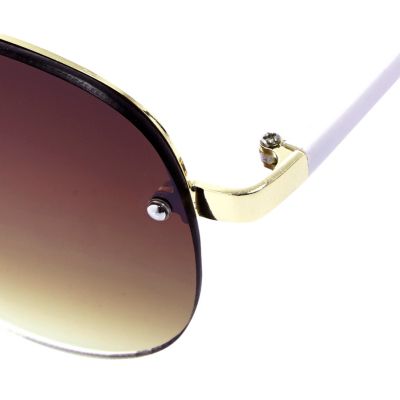 Brown frameless aviator-style sunglasses